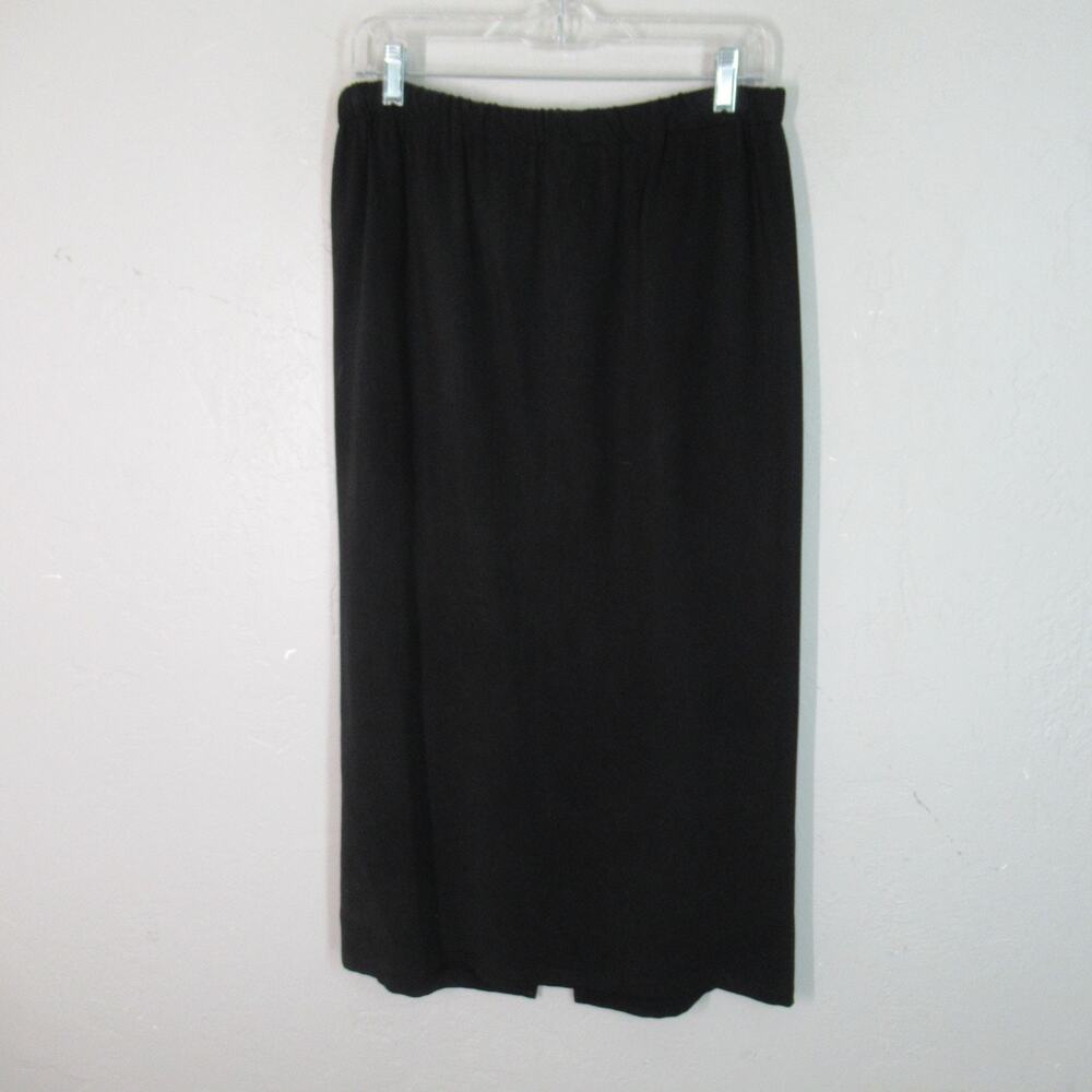 TIANELLO Midi Pencil Skirt Small Black Stretch Pullon Rear Slit